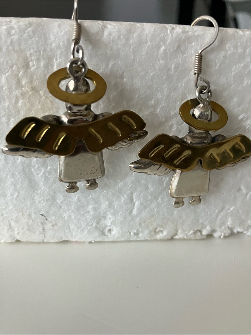 Silver and Brass Angel Drop Earrings